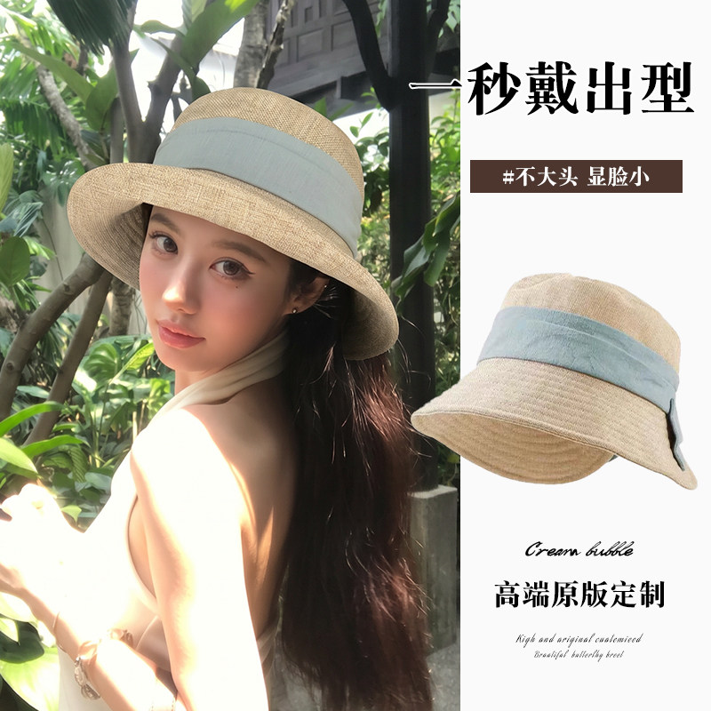 复古日系亚麻防晒渔夫帽女夏季出游薄款透气百搭显脸小新款盆帽潮