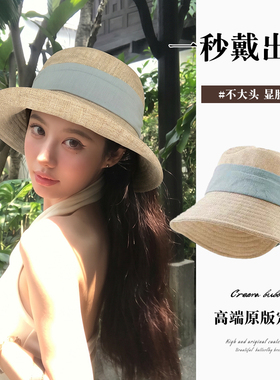 复古日系亚麻防晒渔夫帽女夏季出游薄款透气百搭显脸小新款盆帽潮
