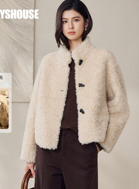 罗衣立领牛角扣羊羔绒皮草外套女冬季保暖高级感时尚短上衣12992
