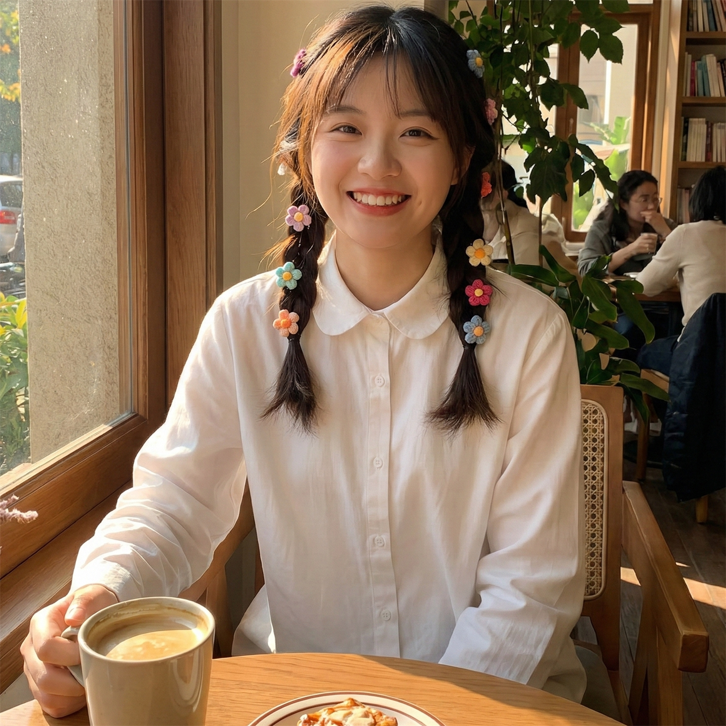 日系软妹经典款减龄可爱彼得潘娃娃领宽松百搭纯棉长袖衬衫上衣女