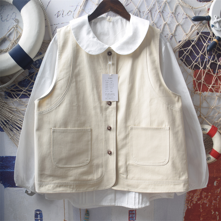 复古工装大口袋宽松马甲坎肩少女