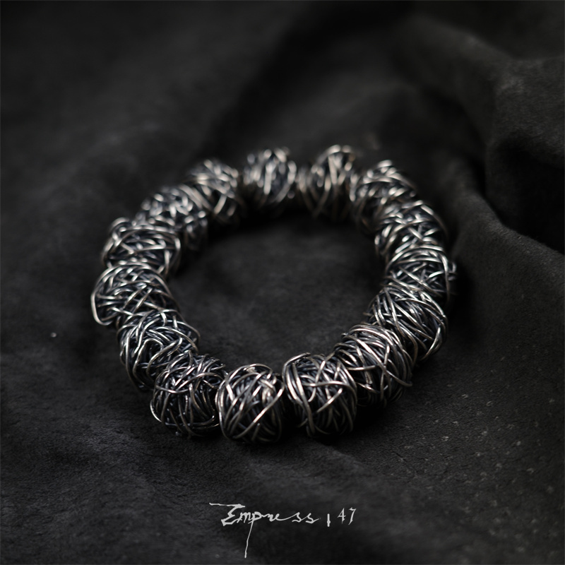 empress47 around暗黑先锋特别款钢丝球手镯男925银小众设计手链