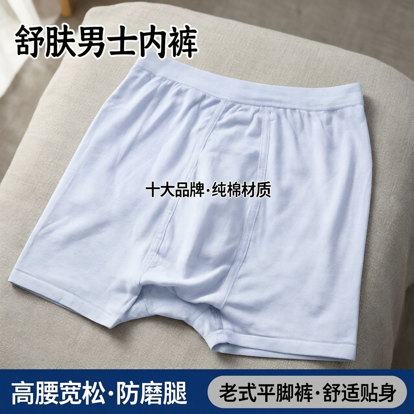 舒肤男士内裤十大品牌纯棉宽松高腰老年人平脚裤男爷爷老式防磨腿