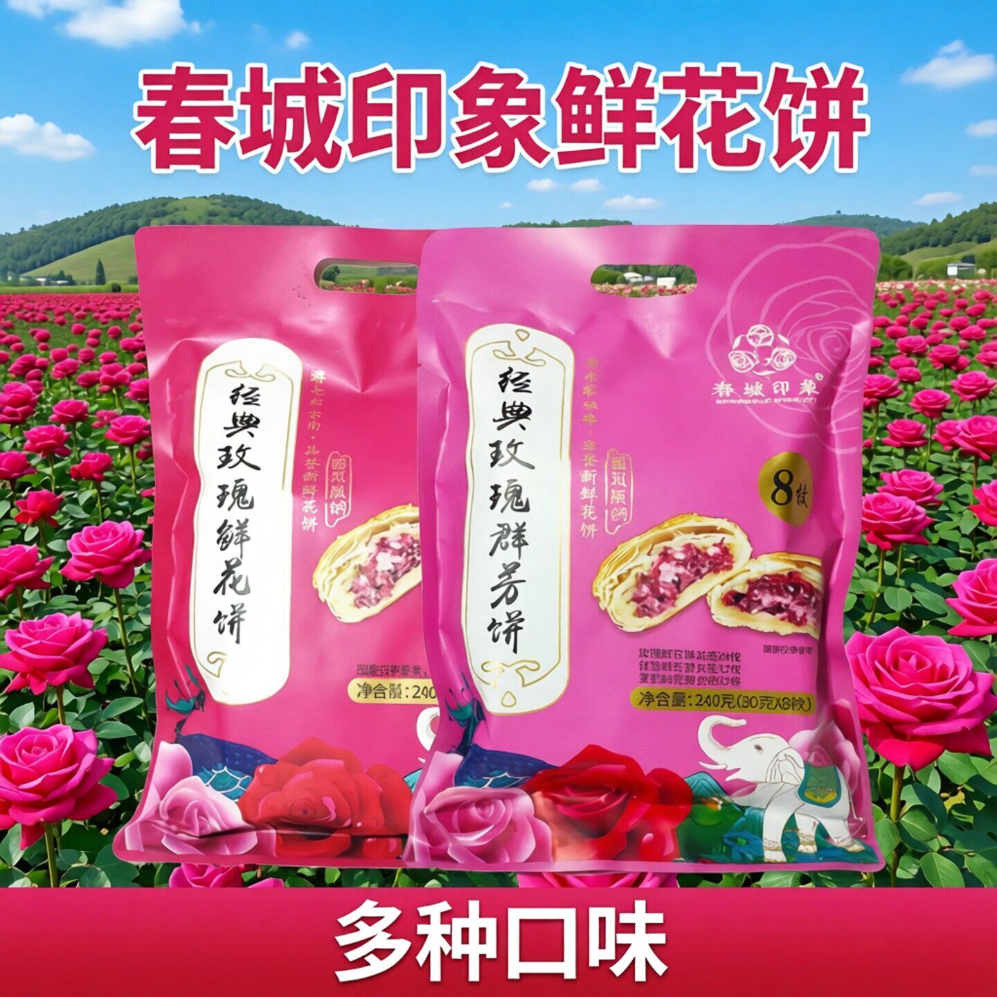 云南特产鲜花饼经典玫瑰群芳综合榴莲饼240克袋装糕点心