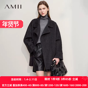 Amii【含绵羊毛】25秋冬韩系休闲慵懒绵羊毛双面呢大衣女冬季