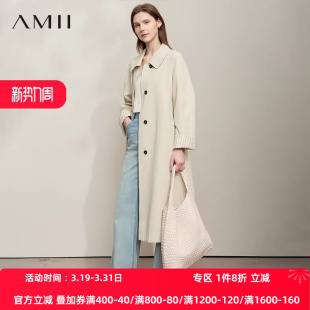 袖 日系休闲长款 口撞色风衣外套女高级感风衣 日系极简风 AMII