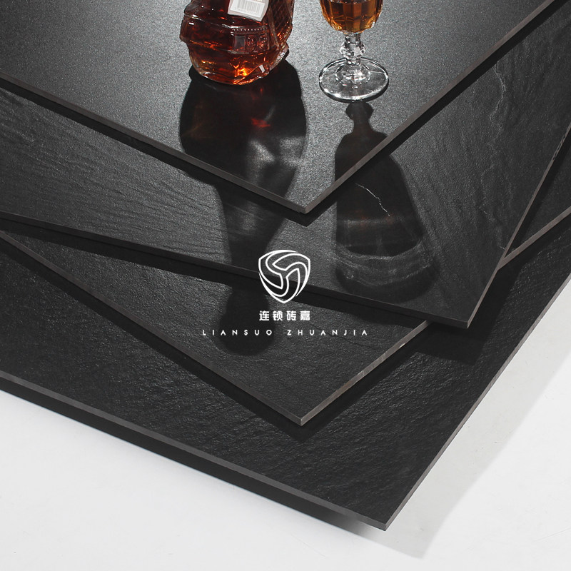 黑色通体板岩砂岩黑白根仿古地砖酒店餐厅商场哑光防滑600 800