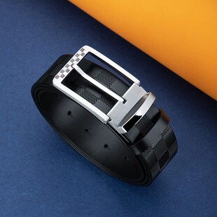 高档皮带男真皮商务正装 带 针扣头层牛皮腰带简约不锈钢格纹休闲裤