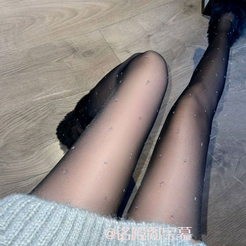 新品提花银丝圆点包芯丝黑色丝袜