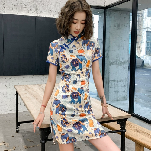 Легкое ципао, короткое платье, 2021 года, светлый стиль, подходит для подростков