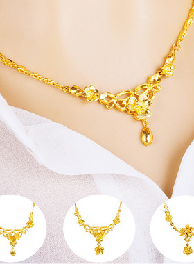 越南沙金项链女士百搭轻奢复古毛衣链玫瑰花久不掉色仿黄金项饰品