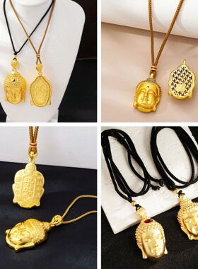 越南沙金古法佛头项链铜合金