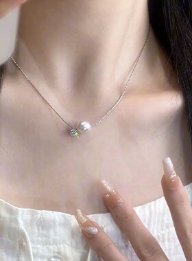 一心有你银色水滴锆石项链小众设计感流行锁骨链欧美冷淡风颈链女