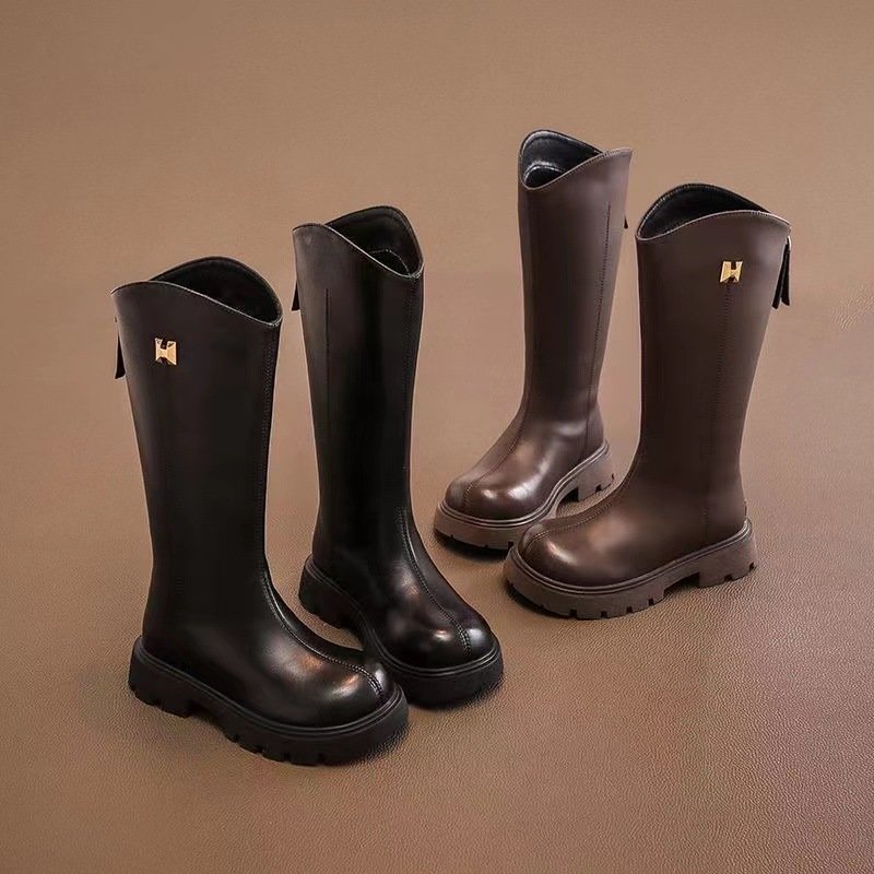 女童靴子长筒靴2025秋冬新款儿童高筒靴小女孩软底时尚二棉