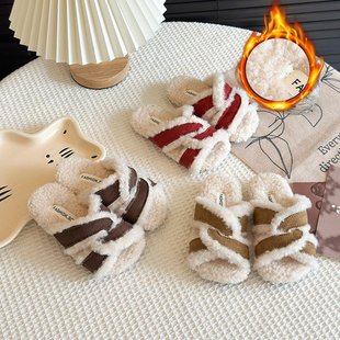 毛毛拖女童2025秋冬季新款厚底增高加绒半拖勃肯鞋子毛绒韩系