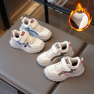 2025新款女童鞋子秋冬款运动鞋魔术贴大童初中学生加绒跑步二棉鞋