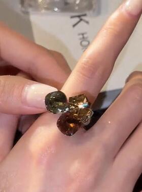 轻奢高级感美拉德色系几何戒指秋冬新款撞色开口戒女小众设计首饰