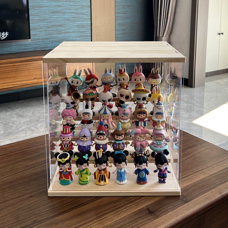 泡泡玛特亚克力展示盒MOLLY手办茉莉实木收纳模型盒盲盒收纳架z01