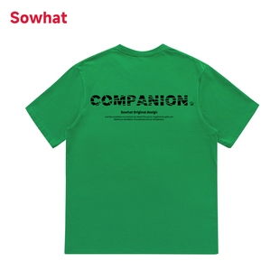 绿色t恤男ins潮设计感小众原创个性字母宽松纯棉潮流正肩短袖夏季