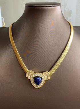 JOMAZ复古气质三角青金石镶嵌闪钻铜镀真金蛇骨链短款项链女素金