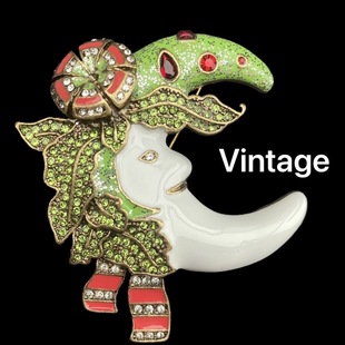 vintage复古风珐琅工艺捷克钻镶嵌个性 清仓特价 月亮女巫造型胸针