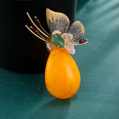 黄色南瓜石 日韩手工胸针大衣外套配饰胸花女防走光 古风配饰女潮