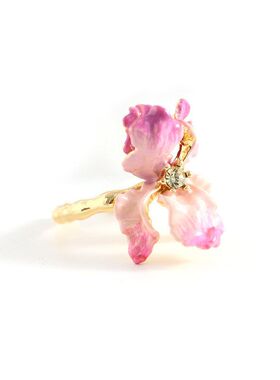 粉色鸢尾花开口戒指女指环珐琅