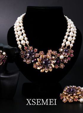 中古vintage重工镶钻首饰复古链