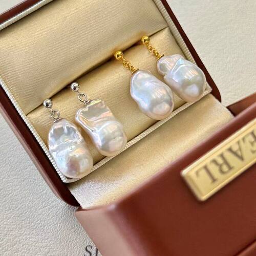 新品大巴洛克耳环天然异形珠宝