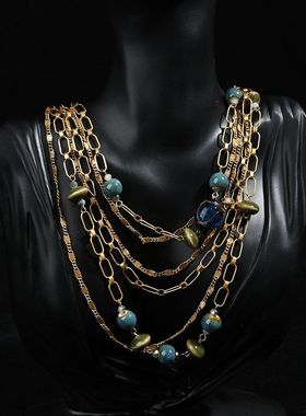 老琉璃多层项链重工珠欧美百搭中古风轻奢时尚耳饰款毛衣链