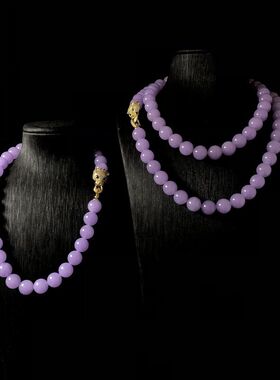 时尚紫色气质镶嵌百搭豹子头材质石头串珠项链铜锆石首饰中古锁扣