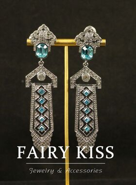 新款中古跨境合金镶钻个性宝剑耳坠耳饰宝石女款耳夹复古几何饰品