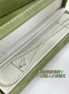 夏季新款3-4mm淡水珍珠项链近圆淡水珠宝耳钉批发零售珠宝饰品套