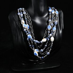多层时尚百搭高级感重工中古项链小众手链大气璀璨夺目款青花瓷