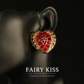 宫廷风喷漆工艺红色爱心百搭优雅气质耳环 青岛vintage中古饰品