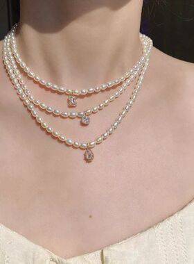 御姐淡水天然范儿叠珍珠项链复古