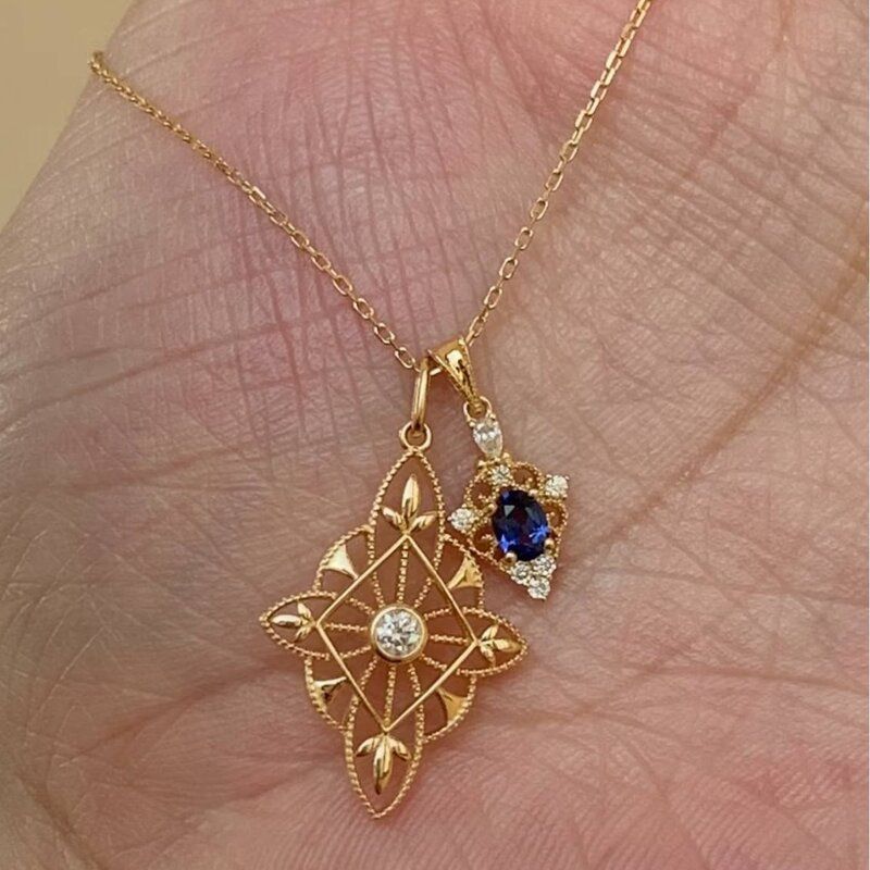 S925纯银日系蕾丝鸢尾花蓝宝石