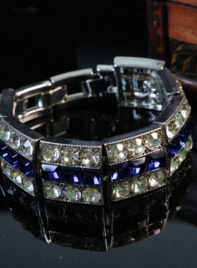 法式复古可调节满钻几何简约莱茵石时尚手链 青岛vintage中古饰品