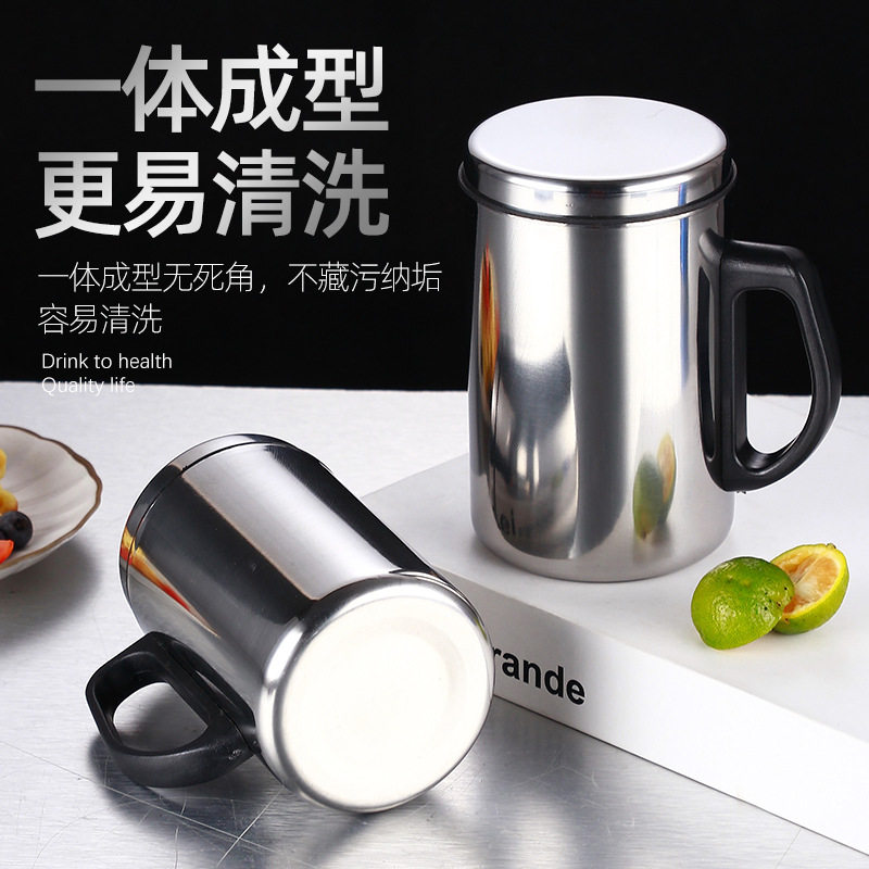 加厚双层马克杯防尘不锈钢带盖带把办公杯儿童男女都适合隔热杯子