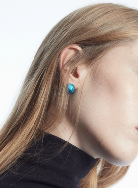 LUCKY  蓝绿色COS冷淡风极简时尚琉璃曲面小众轻奢小球耳环耳钉