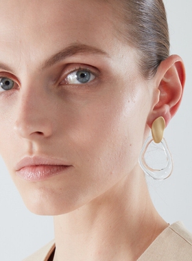 LUCKY 时尚几何不规则简约ins法式吊坠玻璃耳环 COS冷淡风格