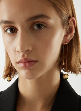 LUCKY 金色小球流苏COS风格可抽拉轻奢小众冷淡风长款流苏耳环