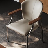 意式 茶椅泡茶桌胡桃木扶手椅书椅办公老板椅子 轻奢主人椅设计师款