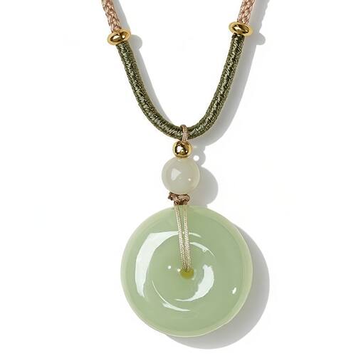 正品青海料天然和田玉晴水绿色大平安扣30*12mm吊坠冰透油润玉佩