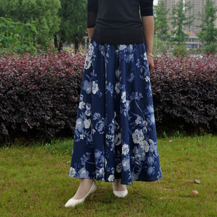 女裝 感恩街8號春夏正品 波西米亞印花亞棉麻大擺半身裙優(yōu)雅沙灘裙