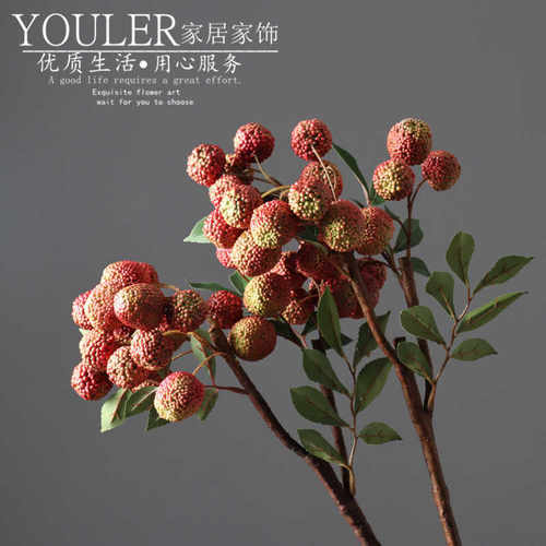 荔枝果枝植物插花橱窗摆件寓意果