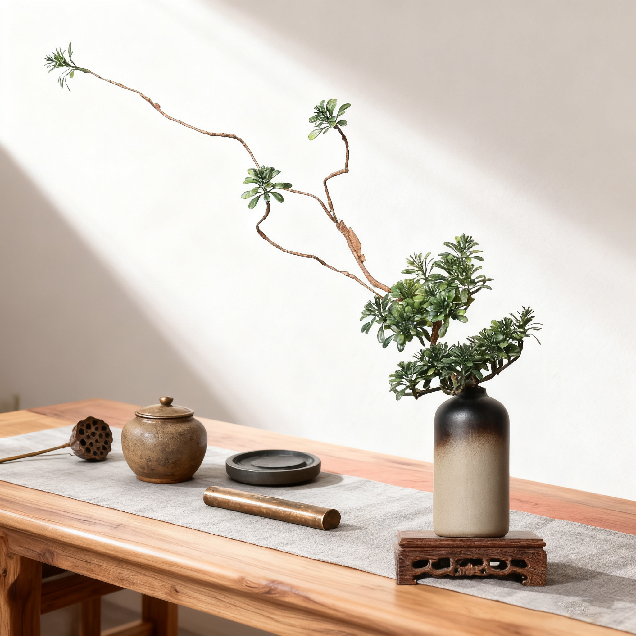 新中式仿真迎客松罗汉松假花绿植盆景花瓶套装禅意插花装饰品摆件