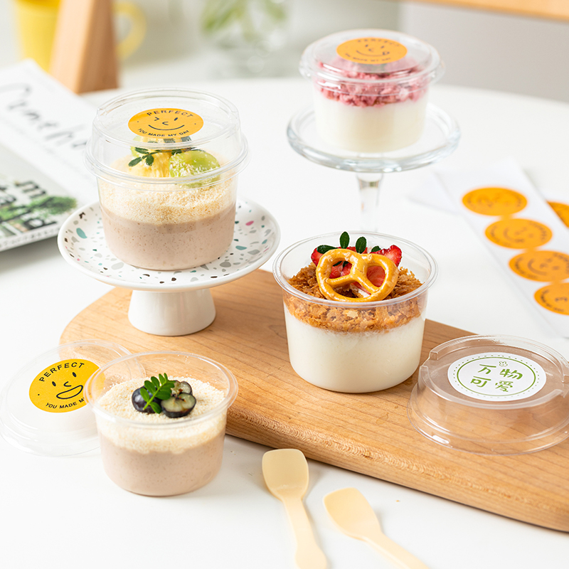 双皮奶布丁杯冰淇淋慕斯奶茶带盖