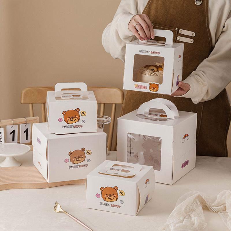 小熊手提蛋糕盒加厚慕斯蛋糕盒子