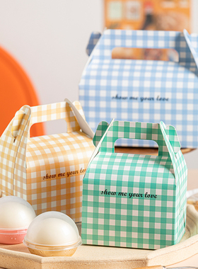 小清新格纹烘焙手提西点盒慕斯千层切块蛋糕包装盒雪花酥打包盒子